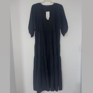 ZARA Tiered Black Poplin Dress